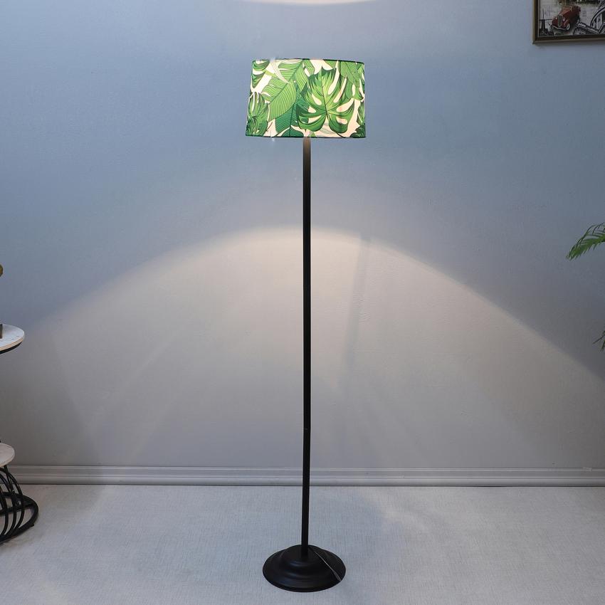 Trendy Palm Print with Satin Shade Design Metal Base Foldable Floor Lamp | 12 x 51 inches