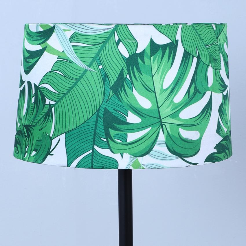 Trendy Palm Print with Satin Shade Design Metal Base Foldable Floor Lamp | 12 x 51 inches