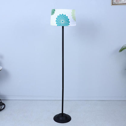 Elegant Dahlia Floral Print with Satin Shade Design Metal Base Foldable Floor Lamp | 12 x 51 inches