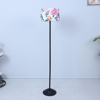 Classic Carnation Print with Satin Shade Design Metal Base Foldable Floor Lamp | 12 x 51 inches