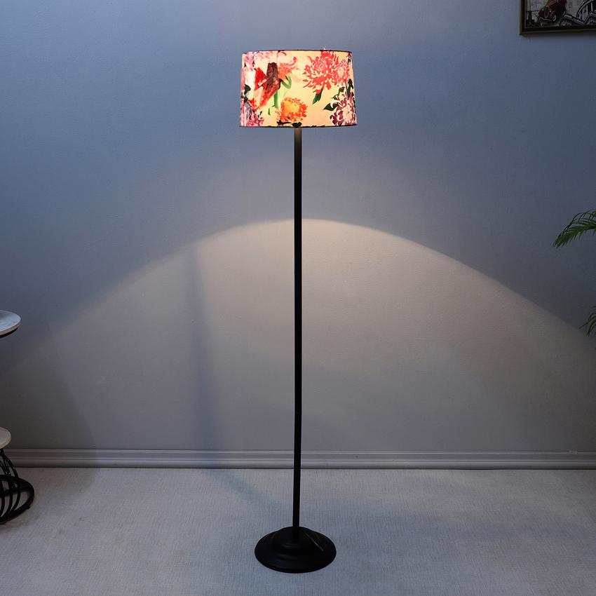 Classic Carnation Print with Satin Shade Design Metal Base Foldable Floor Lamp | 12 x 51 inches