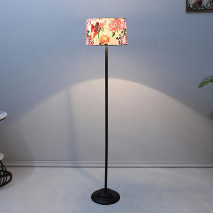 Classic Carnation Print with Satin Shade Design Metal Base Foldable Floor Lamp | 12 x 51 inches