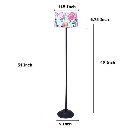 Classic Carnation Print with Satin Shade Design Metal Base Foldable Floor Lamp | 12 x 51 inches