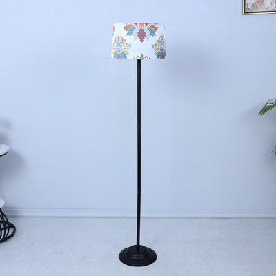 Rustic English Oak Print with Satin Shade Design Metal Base Foldable Floor Lamp | 12 x 51 inches