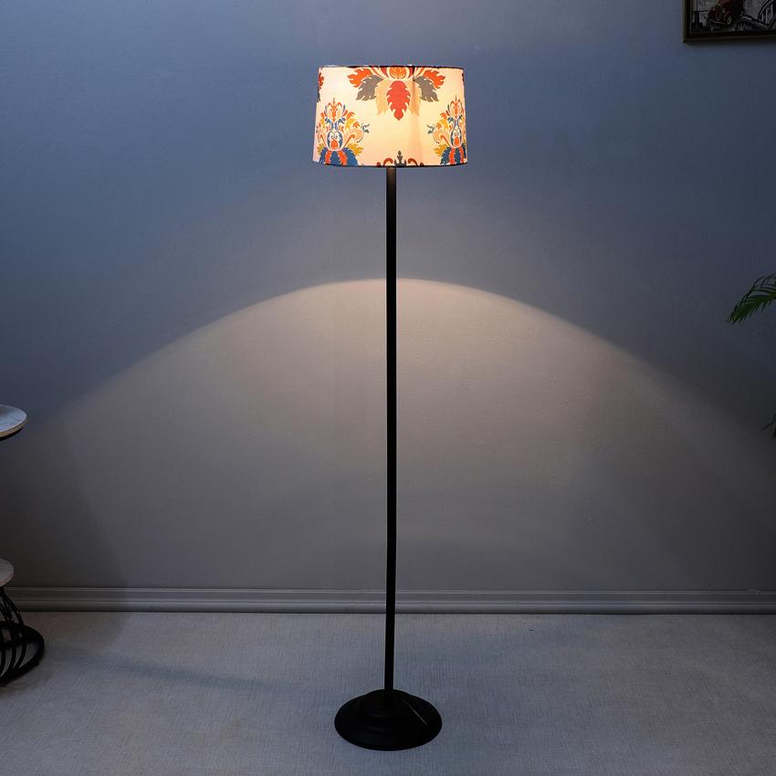 Rustic English Oak Print with Satin Shade Design Metal Base Foldable Floor Lamp | 12 x 51 inches