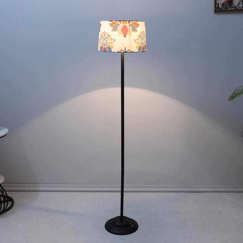 Rustic English Oak Print with Satin Shade Design Metal Base Foldable Floor Lamp | 12 x 51 inches