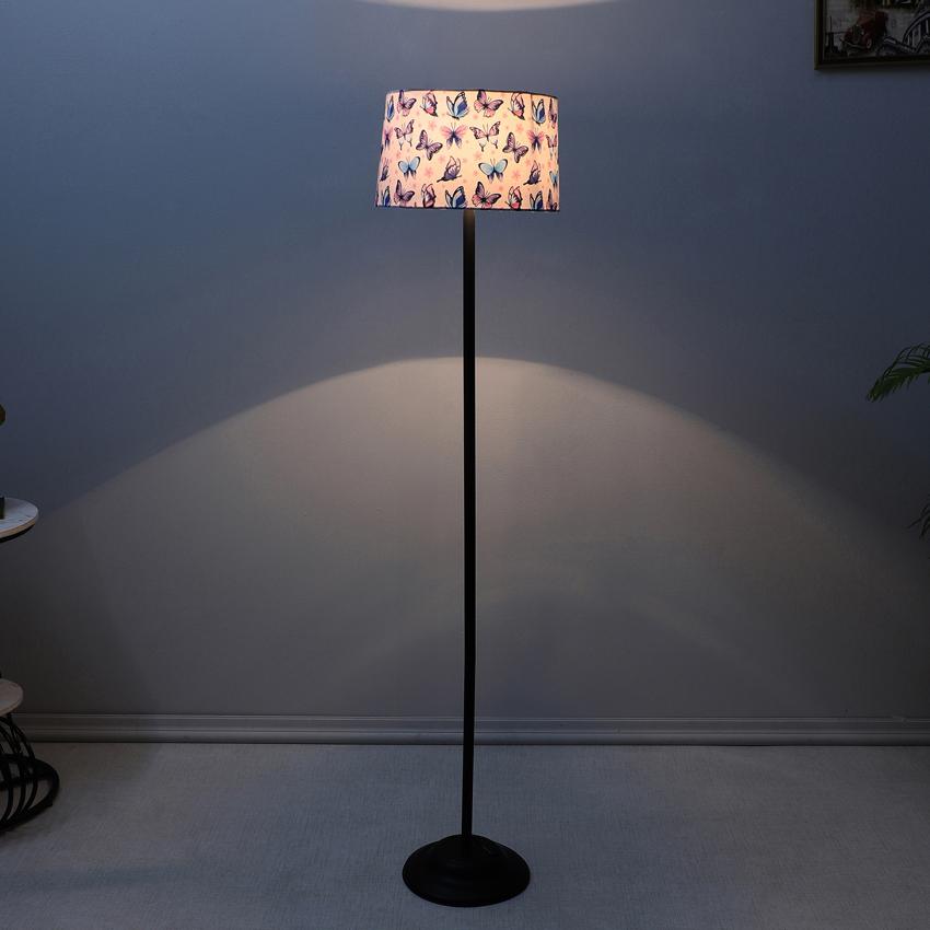 Charming Butterfly Print with Satin Shade Design Metal Base Foldable Floor Lamp | 12 x 51 inches