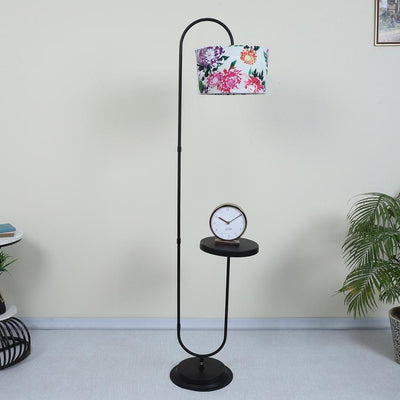 Charming Carnation Print with Satin Shade Design Metal Base Foldable Floor Lamp with Shelf | 12 x 15 x 60 inches