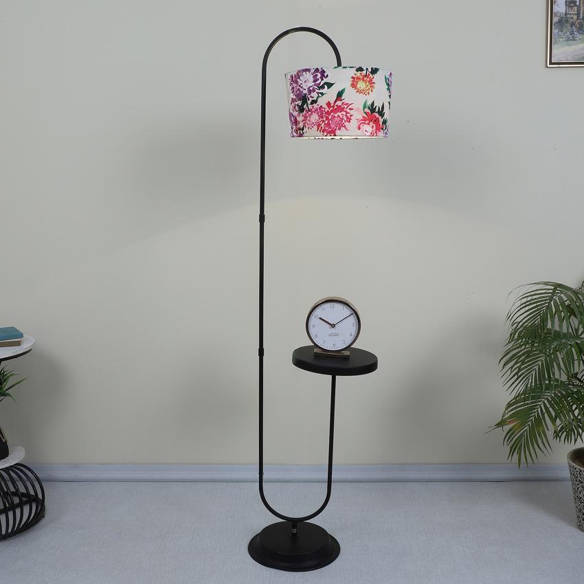 Charming Carnation Print with Satin Shade Design Metal Base Foldable Floor Lamp with Shelf | 12 x 15 x 60 inches