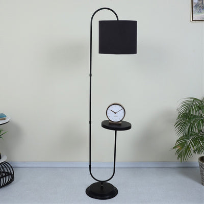 Classic Black with Cotton Shade Design Metal Base Foldable Floor Lamp with Shelf | 12 x 15 x 60 inches