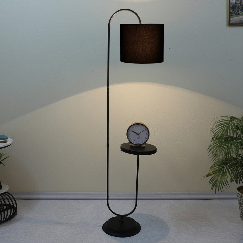 Classic Black with Cotton Shade Design Metal Base Foldable Floor Lamp with Shelf | 12 x 15 x 60 inches