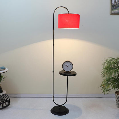 Vibrant Red with Cotton Shade Design Metal Base Foldable Floor Lamp with Shelf | 12 x 15 x 60 inches