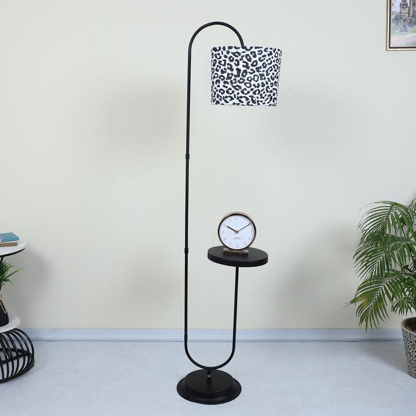 Wild Leopard Print with Satin Shade Design Metal Base Foldable Floor Lamp with Shelf | 12 x 15 x 60 inches