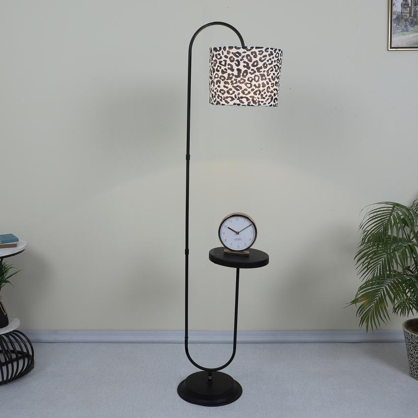 Wild Leopard Print with Satin Shade Design Metal Base Foldable Floor Lamp with Shelf | 12 x 15 x 60 inches