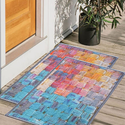 Oil Squares Abstract Anti-Slip Multipurpose Door Mats | Set of 2 | 24 x 16 inches