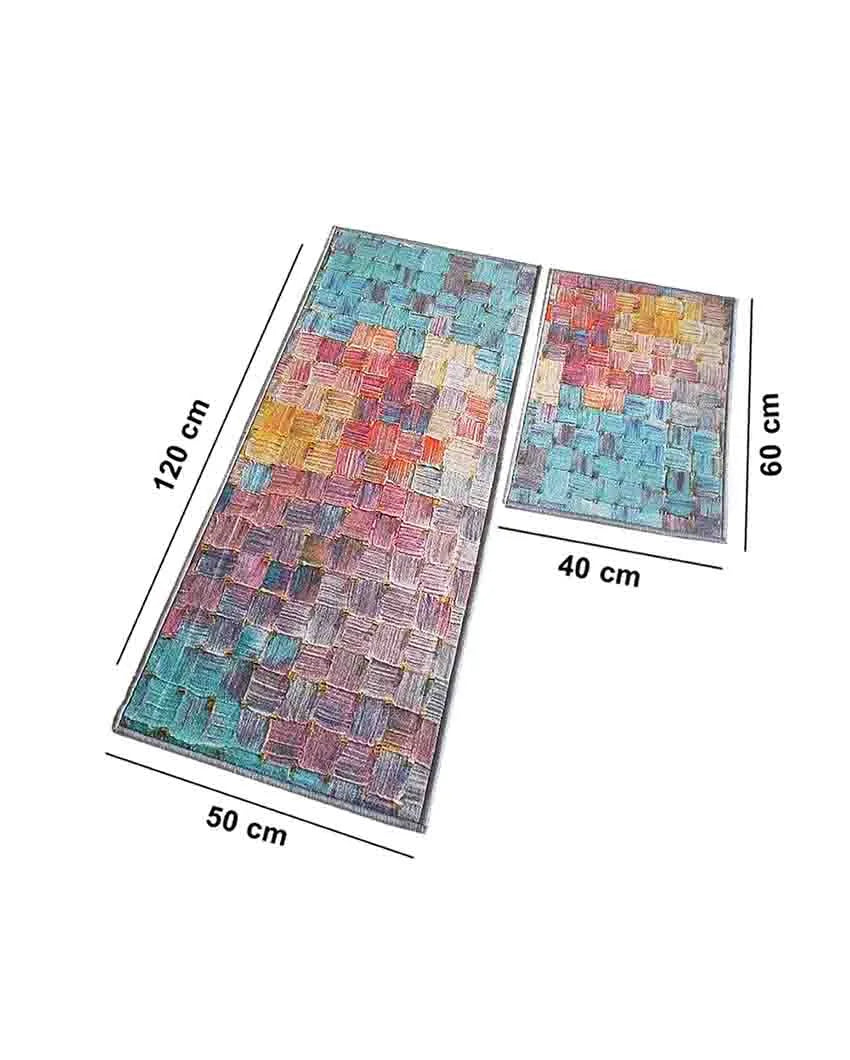 Oil Squares Abstract Nylon Anti-Slip Runner & Floor Mat Set