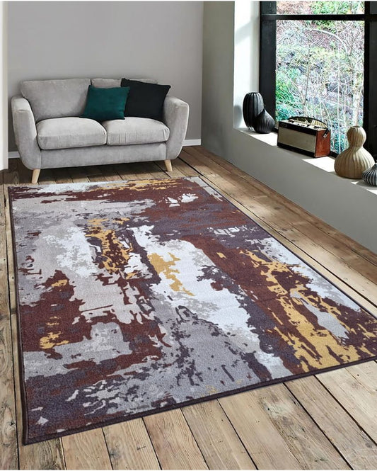 Abstract Brown Anti-Slip Rug | 3 x 5 Ft