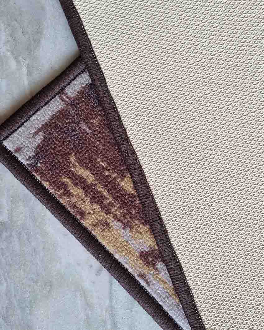 Abstract Nylon Anti-Slip Runner & Floor Mat Set Brown