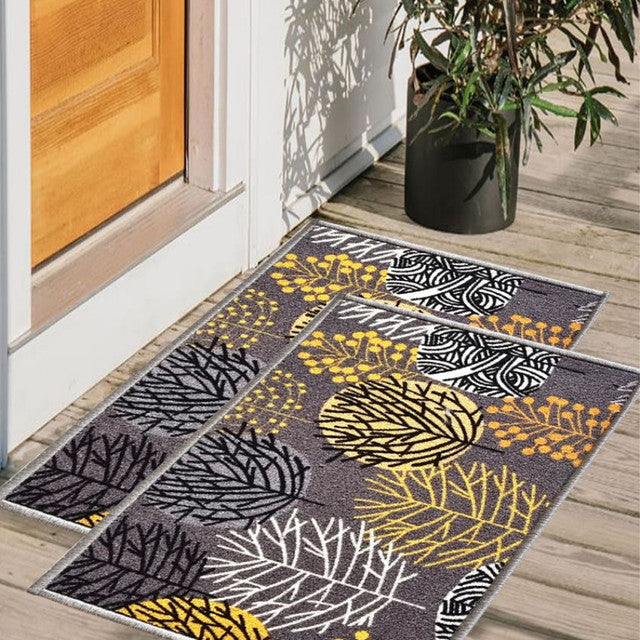 Circle Tree Floral Anti-Slip Multipurpose Door Mats | Set of 2 | 24 x 16 inches