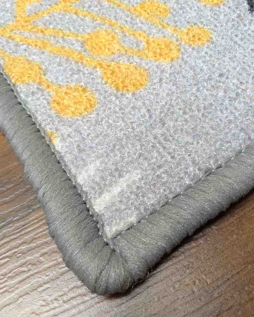 Floral Nylon Anti-Slip Runner & Floor Mat Set Grey