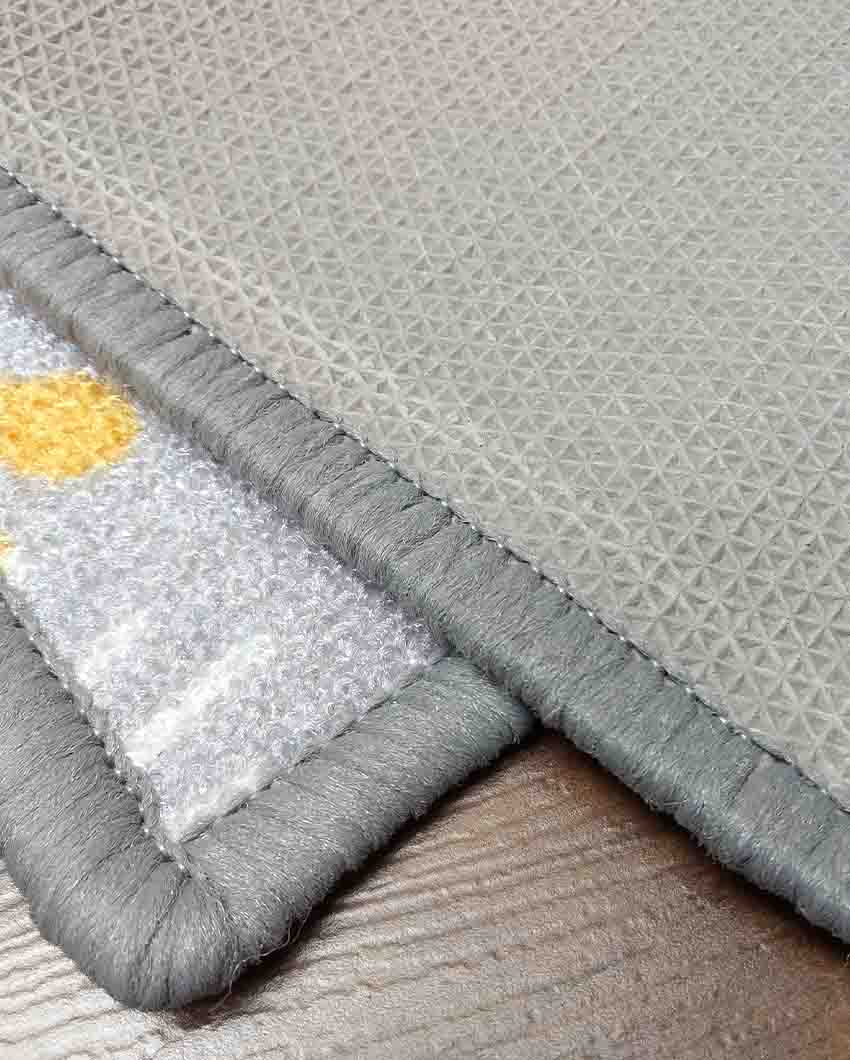 Floral Nylon Anti-Slip Runner & Floor Mat Set Grey