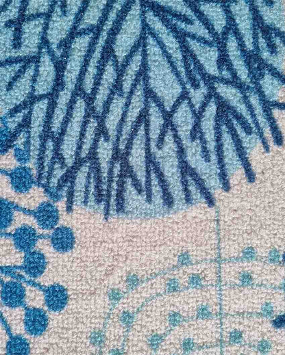 Floral Nylon Anti-Slip Runner & Floor Mat Set Blue