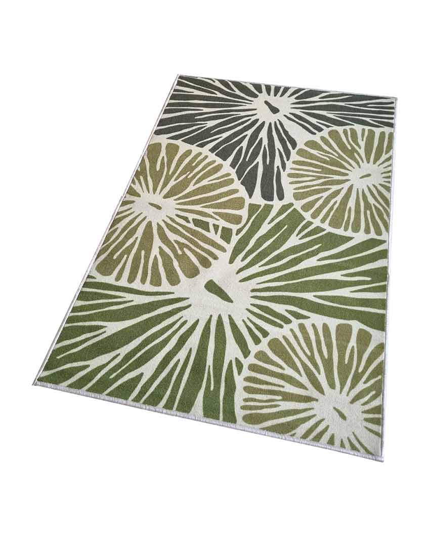 Green Lotus Leaf Pattern Anti-Slip Rug | 3 x 5 Ft