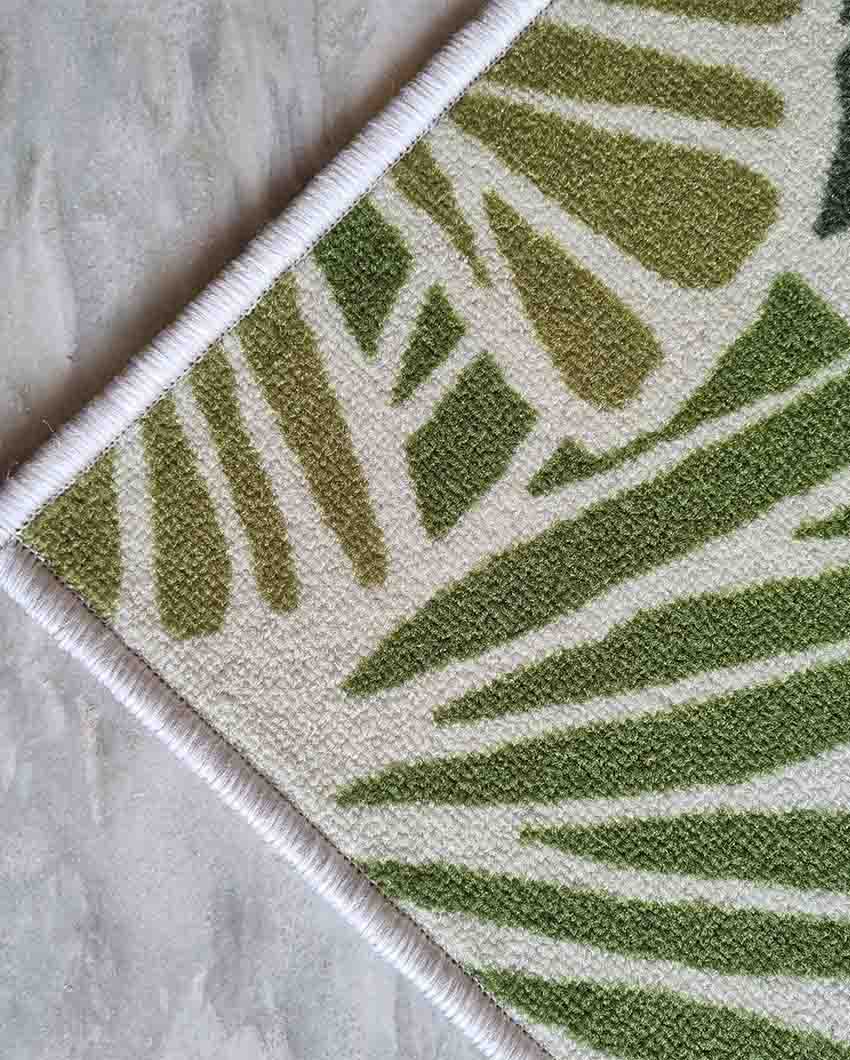 Green Lotus leaf Floral Nylon Anti-Slip Runner & Floor Mat Set
