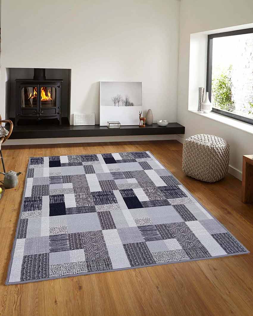 Elite Grey Geometric Anti-Slip Nylon Area Rug | 3 x 5 Ft