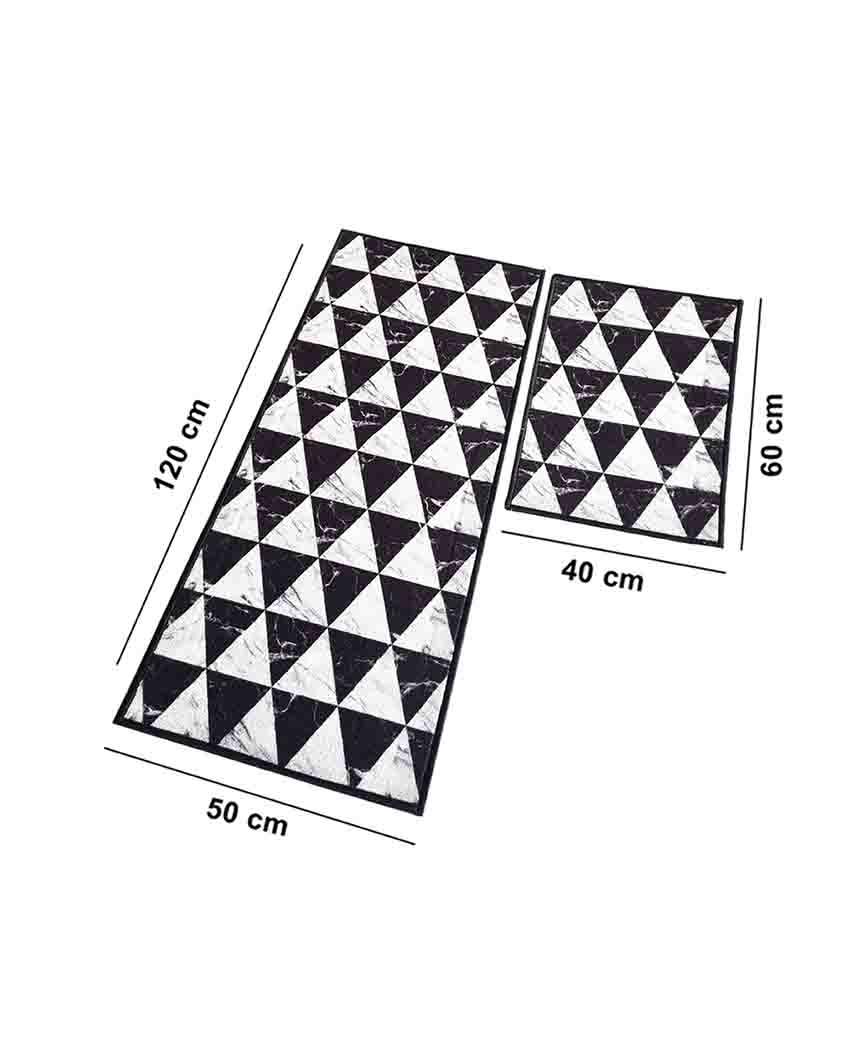 Black Marble Geometric Nylon Anti-Slip Runner & Floor Mat Set