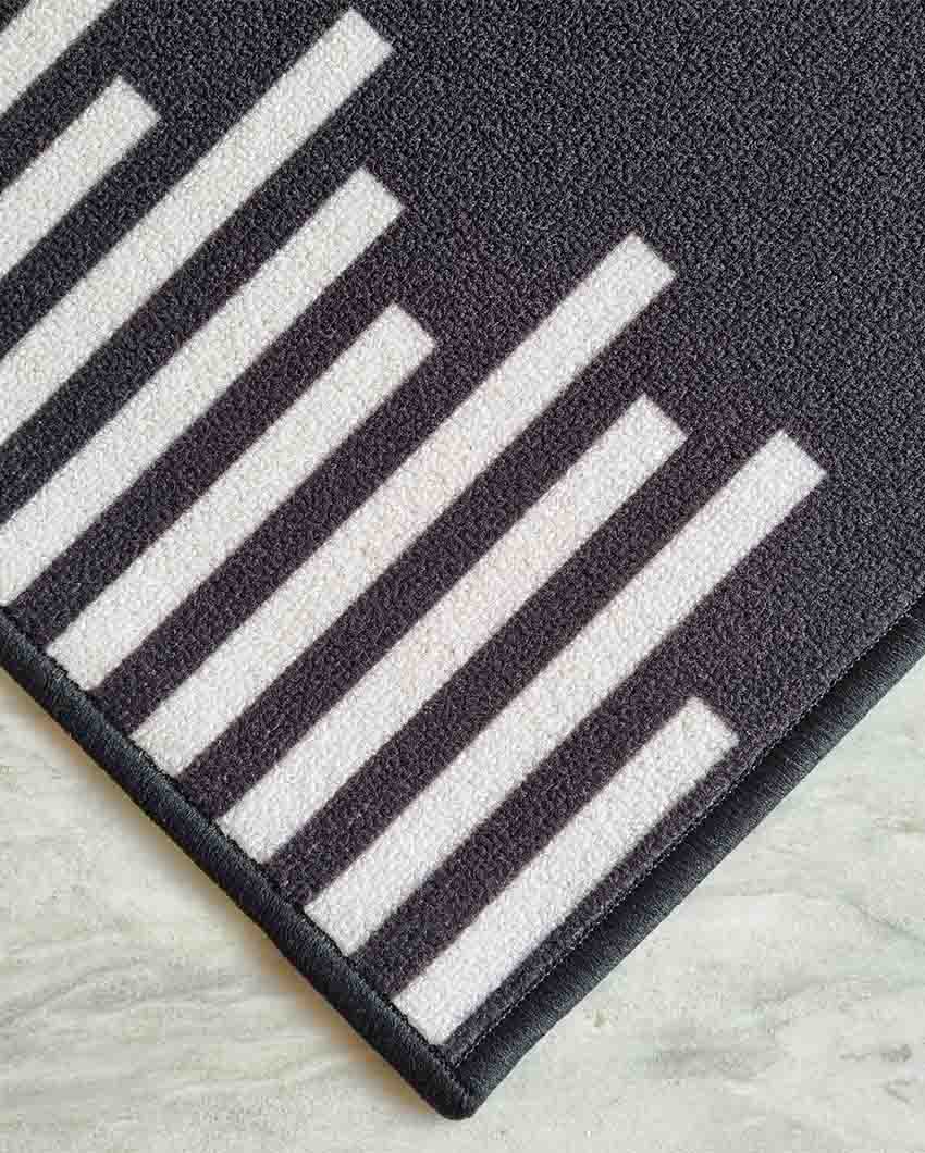 Black Piano Lines Geometric Nylon Anti-Slip Runner & Floor Mat Set