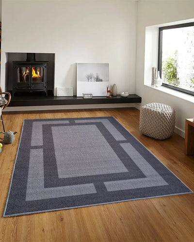 Geometric Grey Border Anti-Slip Rug | 3 x 5 Ft