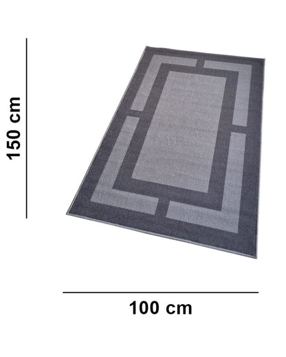 Geometric Grey Border Anti-Slip Rug | 3 x 5 Ft