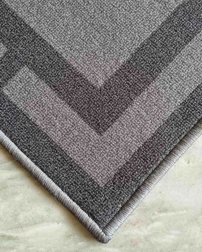 Grey Border Geometric Nylon Anti-Slip Runner & Floor Mat Set