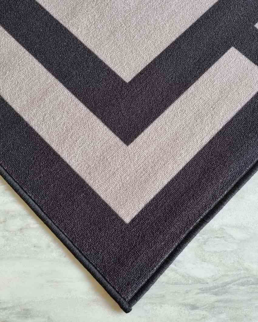 Beige Geometric Border Nylon Anti-Slip Runner & Floor Mat Combo | Pack of 2