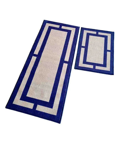 Blue Border Geometric Nylon Anti-Slip Runner & Floor Set