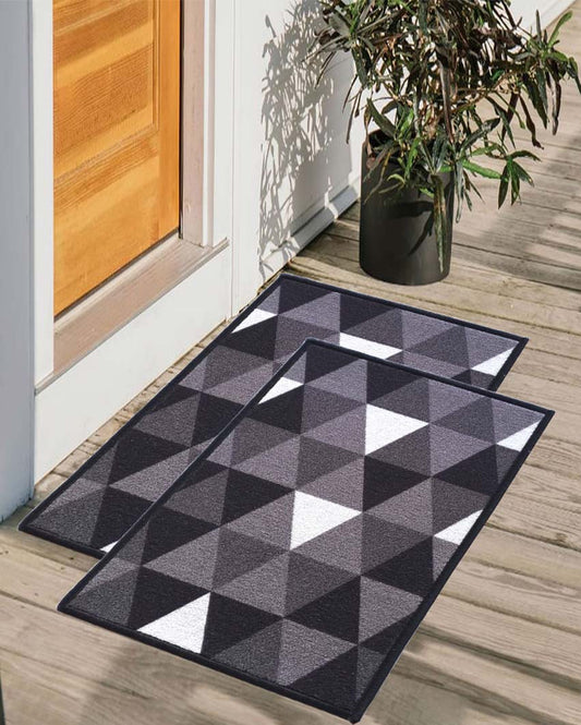 Triangles Geometric Anti-Slip Nylon Door Mats | Set of 2 | 24x16 inch