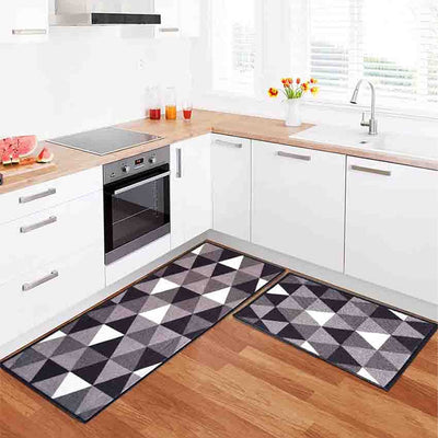 Black Modern Triangles Geometric Nylon Anti-Slip Kitchen Mat Set