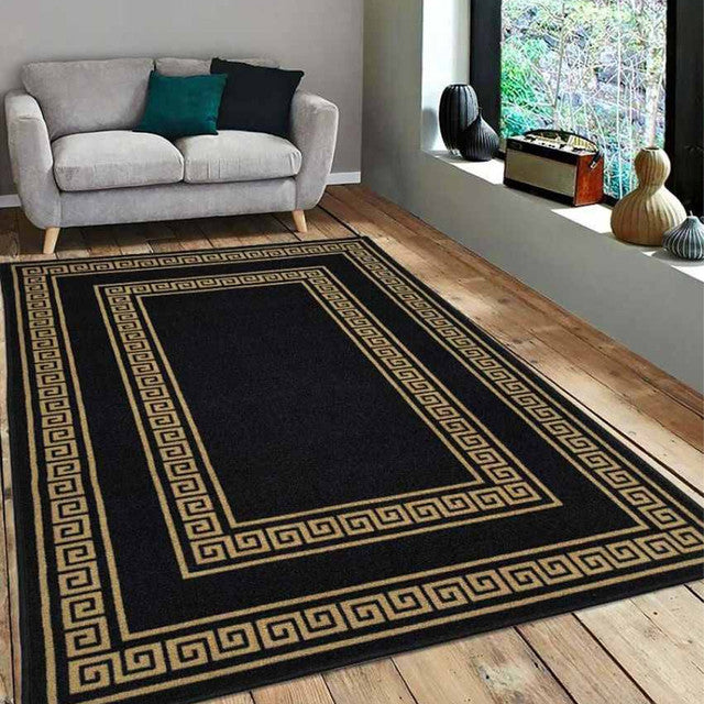 Greek Anti-Slip Black Double Line Nylon Rug | 5 X 3 Ft