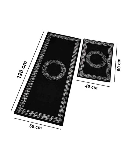 Round Circle Black Greek Nylon Anti-Slip Runner & Floor Mat Set