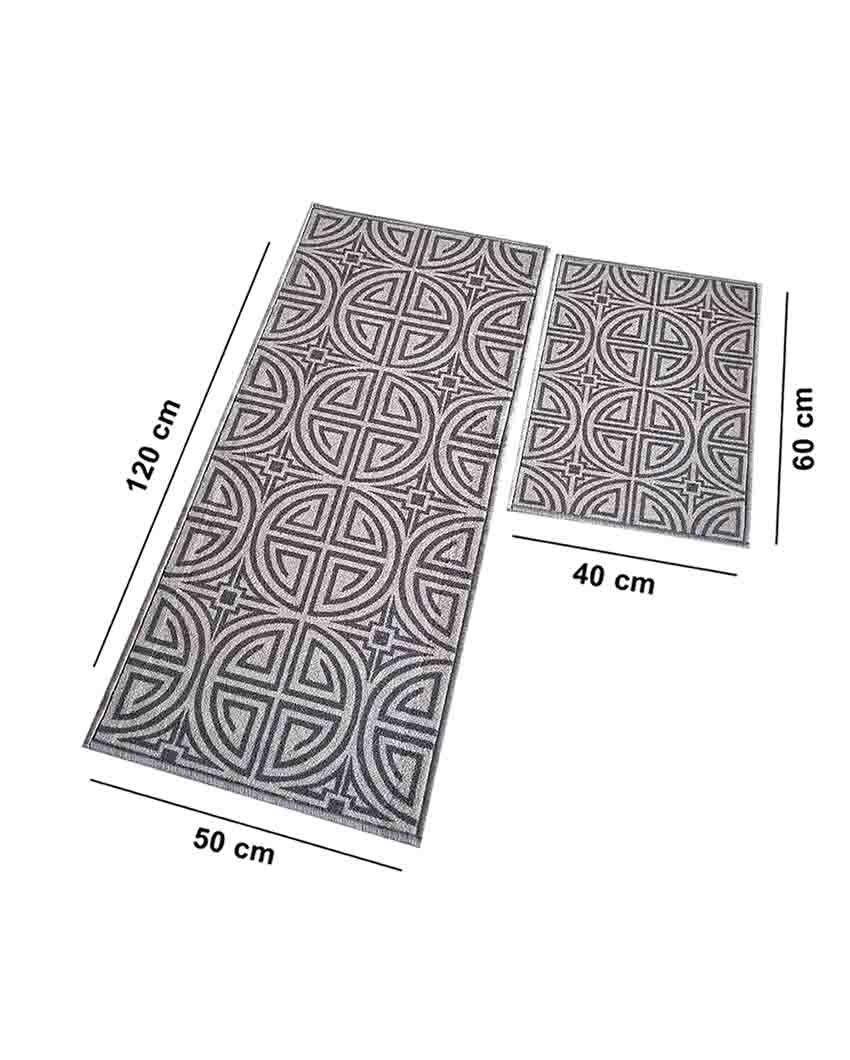 Round Key Grey Greek Nylon Anti-Slip Runner & Floor Mat Set