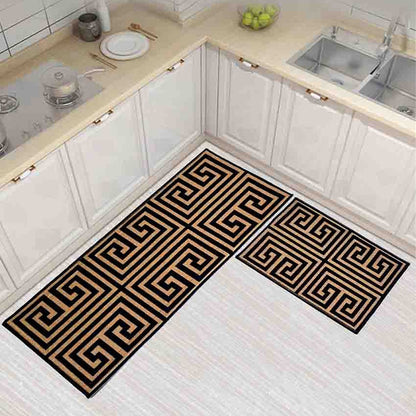 Symmetric Key Greek Nylon Anti-Slip Kitchen Mat Set