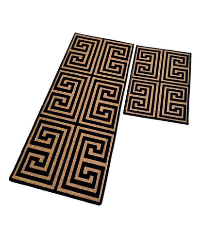 Symmetric Key Greek Nylon Anti-Slip Runner & Floor Mat Set Sand