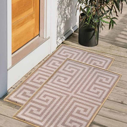 Round Key Greek Anti-Slip Nylon Door Mats | Set of 2 | 24x16 inch