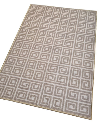 Simple Box Line Printed Anti-Slip Rug |3 x 5 Ft Beige