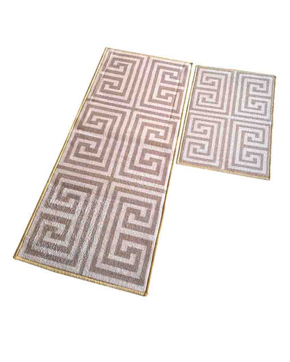 Symmetric Key Greek Nylon Anti-Slip Runner & Floor Mat Set Beige