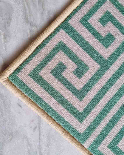 Symmetric Key Greek Nylon Anti-Slip Runner & Floor Mat Set Green