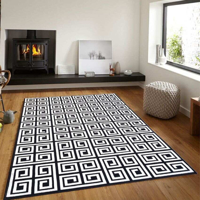 Greek Dual Color Symmetric Key Anti-Slip Nylon Rug | 5 X 3 Ft