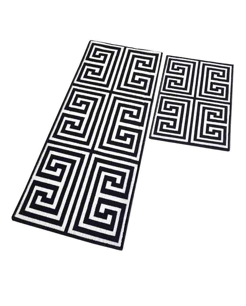 Symmetric Key Greek Nylon Anti-Slip Runner & Floor Mat Set Black