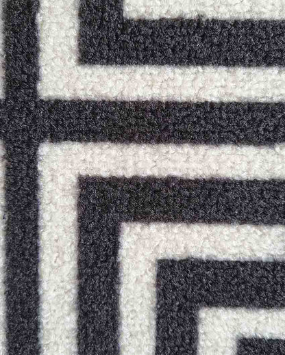 Symmetric Key Greek Nylon Anti-Slip Runner & Floor Mat Set Black